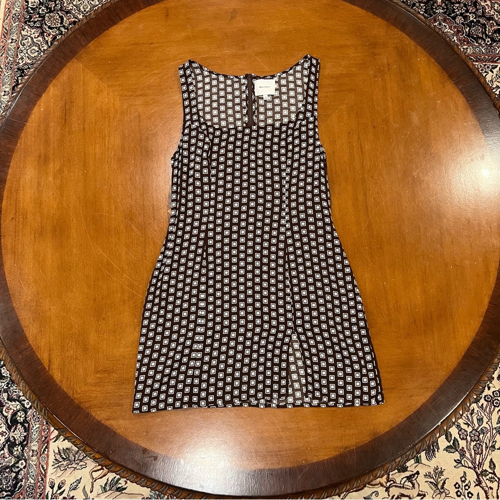 Reformation Noha Sleeveless Crepe Mini Dress Palladio Brown Geometric Print 8 - Picture 3 of 16
